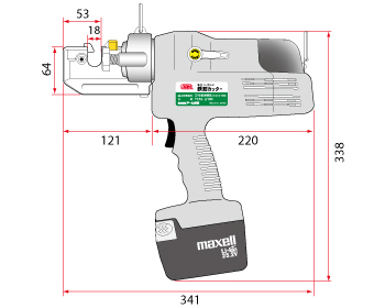 コードレス油圧式(TC16-MH100)側面寸法図